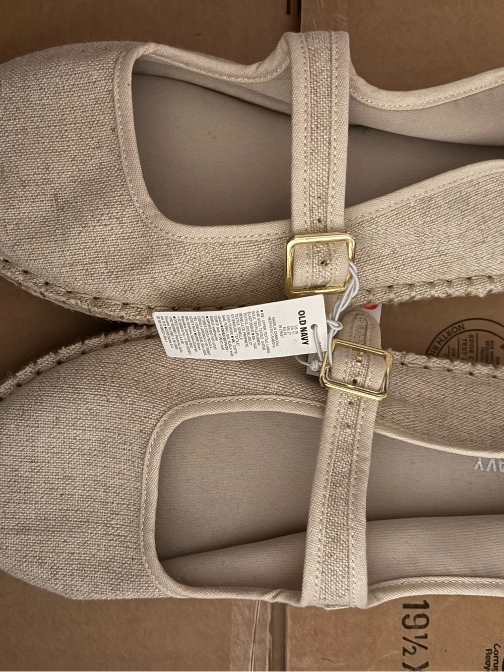 Old Navy Natural Canvas Mary Jane Espadrille Flats with Gold Buckles